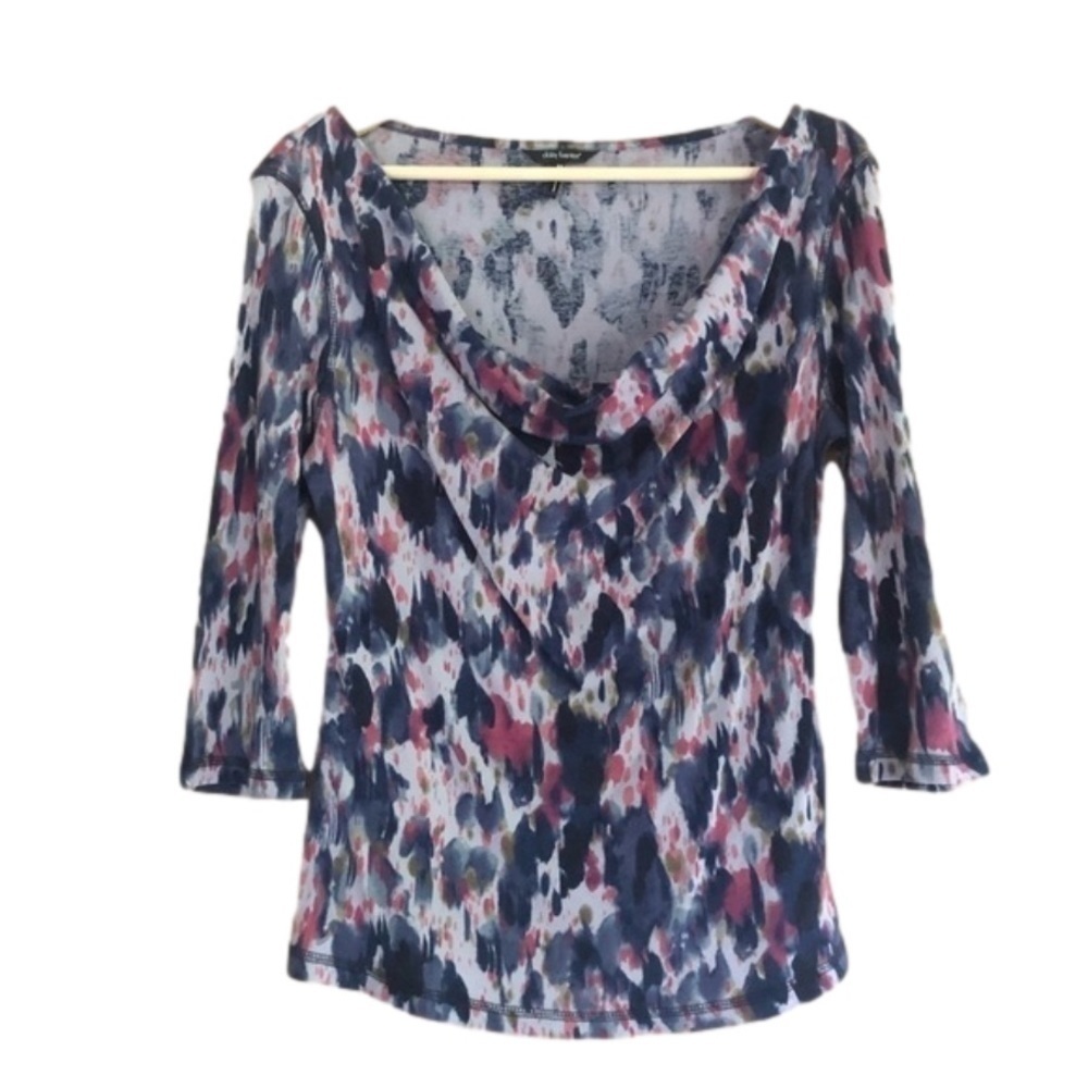 Daisy Fuentes abstract print drape neck top size Medium
